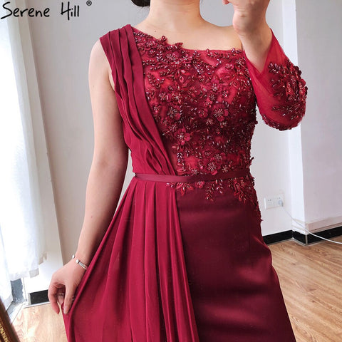 Robe de soirée grise haut de gamme, coupe trapèze, asymétrique, fleurs faites à la main, perles, 2025 LA70553 