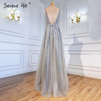 On Sale no return no refundSale Grey Backless A-Line V Neck Sleeveless Evening Dressese Beading Diamonds Sexy Evening Gowns Design 2025 LA70168