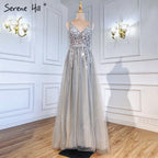 On Sale no return no refundSale Grey Backless A-Line V Neck Sleeveless Evening Dressese Beading Diamonds Sexy Evening Gowns Design 2025 LA70168
