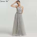 On Sale no return no refundSale Grey Diamond Beading Luxury New Evening Dresses 2025 High-end Sexy Sleeveless Beach Formal Evening Gowns LA6577