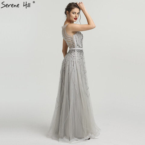 En oferta, sin devoluciones ni reembolsos. Vestidos de noche de lujo con cuentas de diamantes grises, nuevos vestidos de noche formales de playa de alta gama, sexis y sin mangas LA6577 