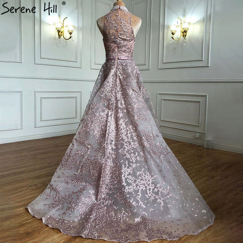 Vestido de noche sexy sin mangas de diseño dubaití gris 2025, bordado de diamantes, estilo sirena, foto real LA70014 