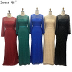On Sale no return no refundSale Grey Full Pearls Mermaid Evening Dresses 2025 Long Sleeves Sexy Fashion Formal Evening Gowns Plus Size LA6556