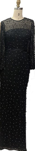 On Sale no return no refundSale Grey Full Pearls Mermaid Evening Dresses 2025 Long Sleeves Sexy Fashion Formal Evening Gowns Plus Size LA6556
