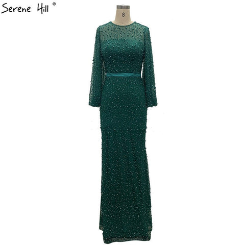 En oferta, sin devoluciones ni reembolsos. Vestidos de noche de sirena con perlas grises, manga larga, estilo sexy y elegante, tallas grandes, modelo LA6556. 