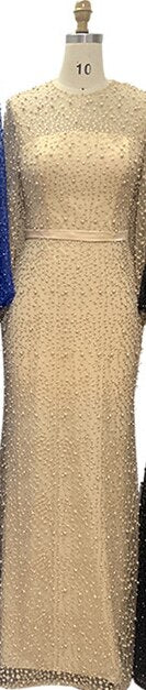 On Sale no return no refundSale Grey Full Pearls Mermaid Evening Dresses 2025 Long Sleeves Sexy Fashion Formal Evening Gowns Plus Size LA6556