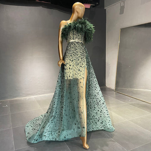 Vestidos de noche grises de lujo con cuentas, corte en A, estilo capa, con un solo hombro, para mujer, modelo LA71626 