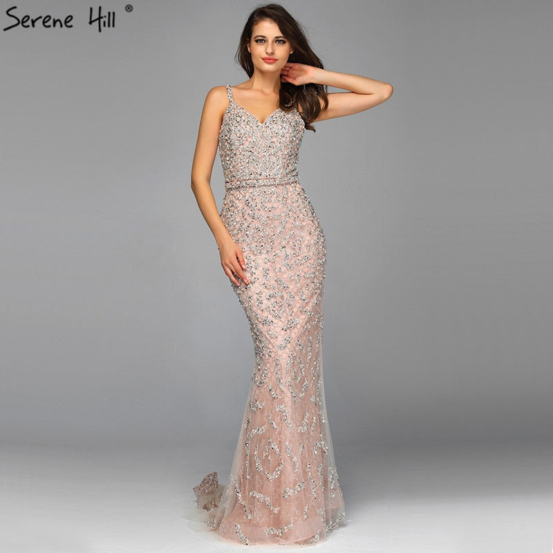 Grey Luxury Sexy Mermaid Evening Dresses 2025 Diamond  Beading Off Shoulder Formal Dress Real Photo LA60729