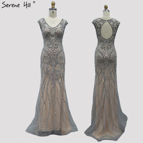 Robe de soirée sirène luxueuse grise à col en V, modèle 2025, robe de soirée sexy à diamants, modèle LA70063 
