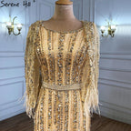 Grey Mermaid Long Sleeves Dubai Evening Dresses Luxury Diamond Beading O-Neck Formal Dress 2025 LA70503