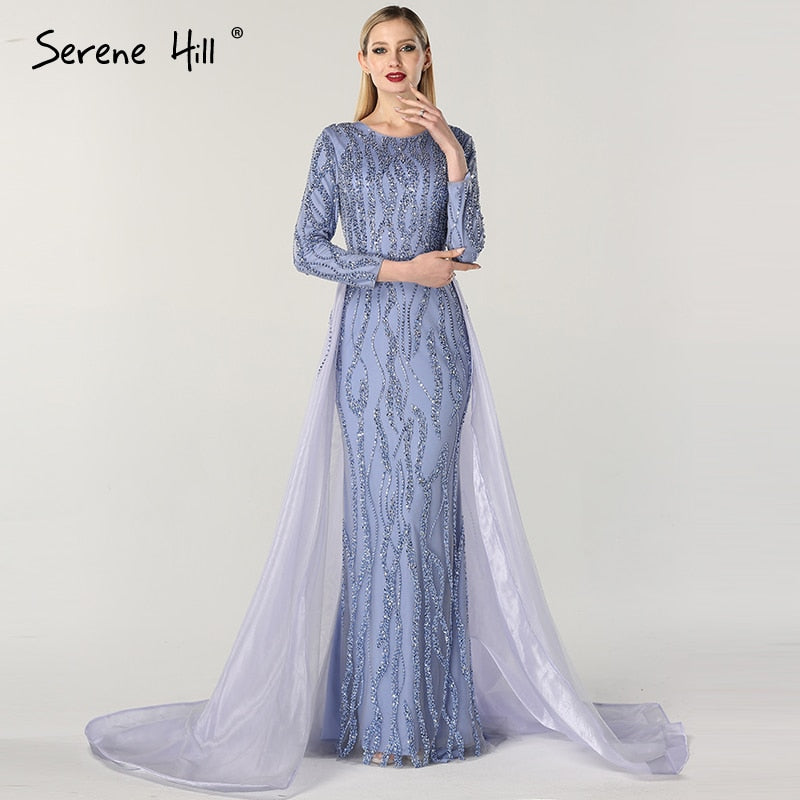 Grey Mermaid Luxury Dubai Designer Evening Dresses Beading Sequined Fashion Long Sleeves Evening Gowns 2025 LA6302