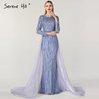 Grey Mermaid Luxury Dubai Designer Evening Dresses Beading Sequined Fashion Long Sleeves Evening Gowns 2025 LA6302
