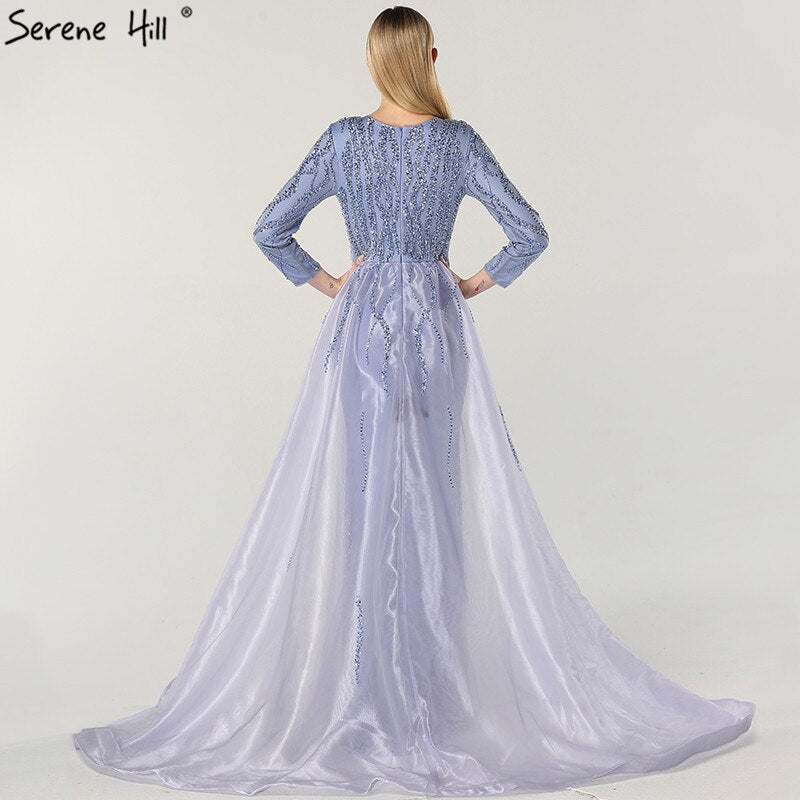 Grey Mermaid Luxury Dubai Designer Evening Dresses Beading Sequined Fashion Long Sleeves Evening Gowns 2025 LA6302
