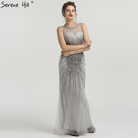 En oferta, sin devoluciones ni reembolsos. Vestidos de noche de lujo con cristales y pedrería, color gris, colección 2025. Vestidos de noche formales, sexis, sin mangas, de alta gama, estilo sirena. LA6573 