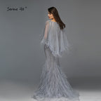On Sale no return no refundSale Grey O-Neck Feathers Crystal Evening Dresses Dubai Design Sleeveless Luxury Sexy Evening Gowns 2025 LA70153