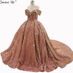 Grey Silver Sequined Wedding Dresses 2025 Dubai Sleeveess Sexy Luxury Bridal Gowns HM66742 Custom Made