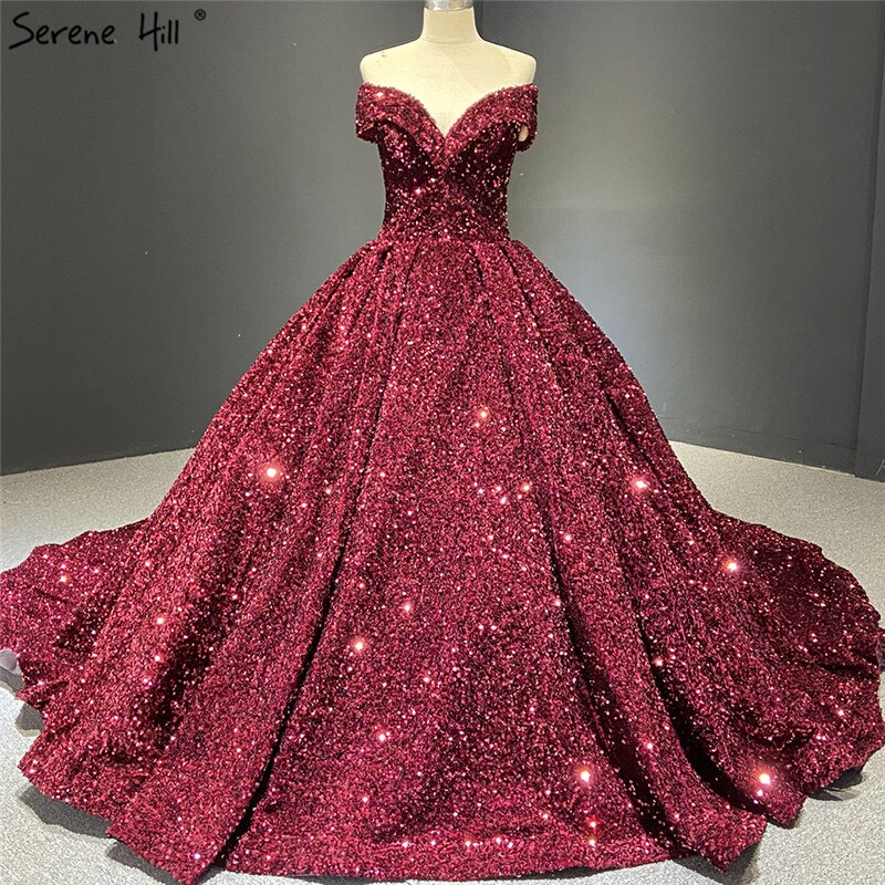 Grey Silver Sequined Wedding Dresses 2025 Dubai Sleeveess Sexy Luxury Bridal Gowns HM66742 Custom Made
