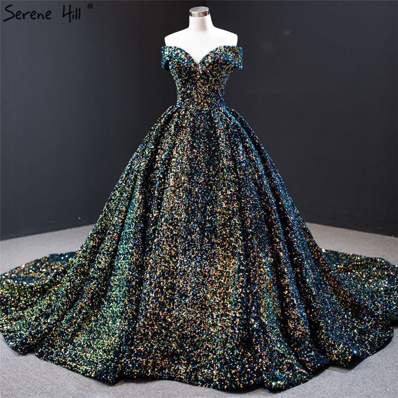 Grey Silver Sequined Wedding Dresses 2025 Dubai Sleeveess Sexy Luxury Bridal Gowns HM66742 Custom Made