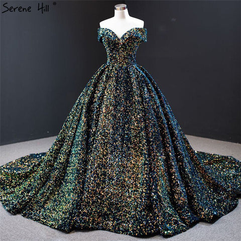 Vestidos de novia grises y plateados con lentejuelas, colección 2025, Dubái. Vestidos de novia de lujo, sin mangas y sexis. Modelo HM66742. Hechos a medida. 