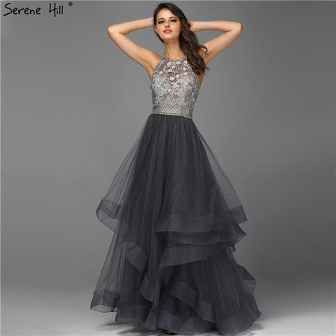 Sale Grey Sleeveless Sexy A-Line Evening Dresses Design 2025 Backless Beading Crystal Evening Gowns Real Photo LA70144