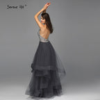 Sale Grey Sleeveless Sexy A-Line Evening Dresses Design 2025 Backless Beading Crystal Evening Gowns Real Photo LA70144