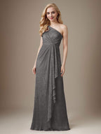 Vestido Ruby Sheath de malla metálica con un solo hombro para la madre de la novia