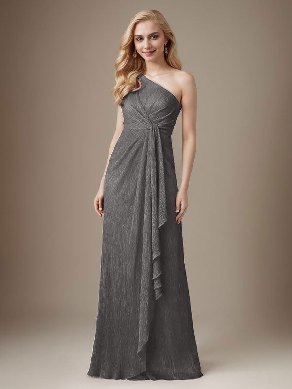 Vestido Ruby Sheath de malla metálica con un solo hombro para la madre de la novia