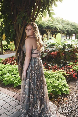 Robe de bal grise en tulle à sequins, bretelles spaghetti et fente, robe de soirée