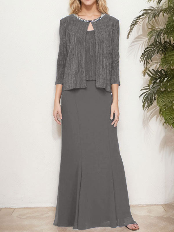 Vestido de dos piezas metálico simulado con chaqueta