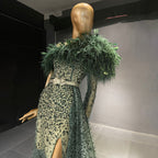 Groen Luxe A-lijn Hoge Split Avond Jurken 2025 Kralen Veer Elegant Mermaid Voor Vrouwen Party LA71570