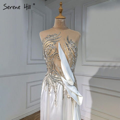 Beige Mermaid Overskirt Evening Dresses Gowns 2025 Satin Beaded Elegant For Women Party LA71199