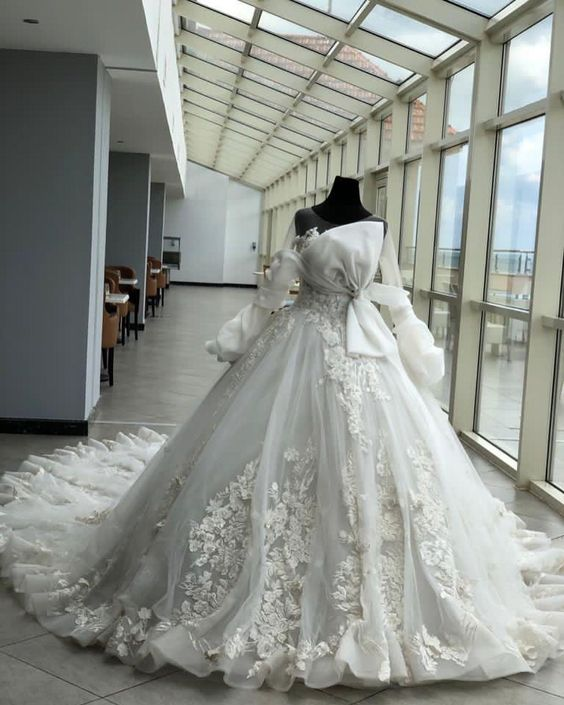 Vestido de novia blanco de lujo con cola, vestido de novia blanco Y6769