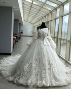 Vestido de novia blanco de lujo con cola, vestido de novia blanco Y6769