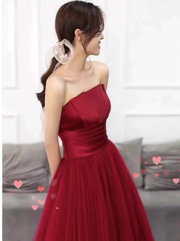 Strapless prom dress,red party dress,charming wedding dress Y1298