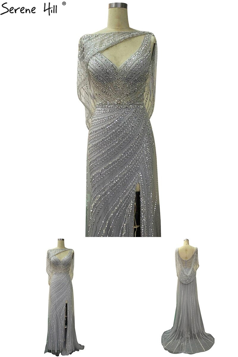 Luxus Champagner Sexy Split Abendkleider 2025 Diamant Sleeveless Meerjungfrau Formale Kleid Ruhigen Hill LA70301