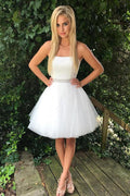 Robes de bal blanches à épaules dénudées, coupe trapèze, en tulle perlé et sans bretelles