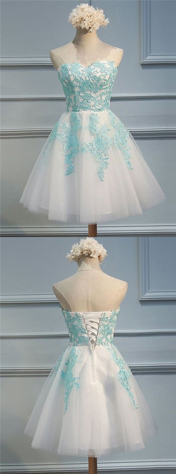 Robes de bal de fin d'année en tulle, coupe trapèze, décolleté cœur, appliques et dos nu