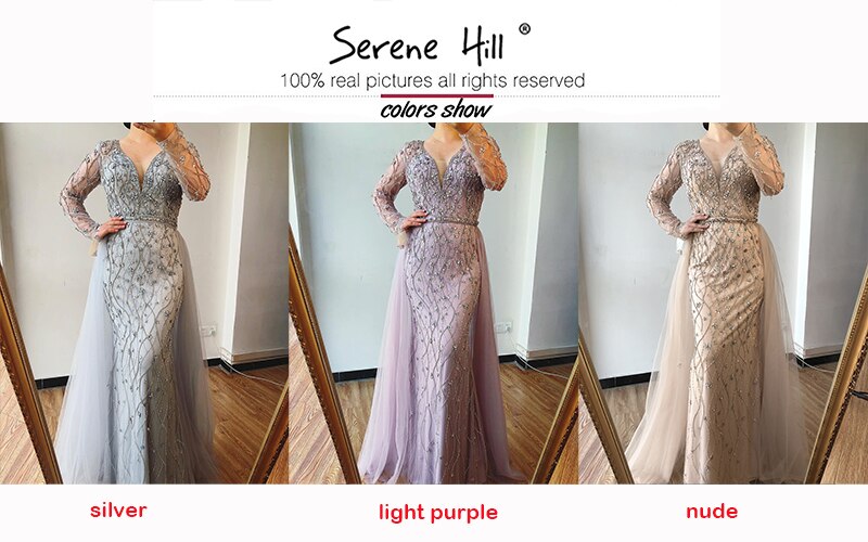 Dubai Luxury Grey With DetachableTrain Evening Dresses 2025 Long Diamond Mermaid Beading Formal Dress LA70341