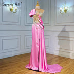 Beige Mermaid Overskirt Evening Dresses Gowns 2025 Satin Beaded Elegant For Women Party LA71199
