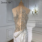 Beige Mermaid Overskirt Evening Dresses Gowns 2025 Satin Beaded Elegant For Women Party LA71199