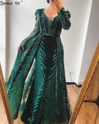 Velvet Wine Red Evening Dresses Long Sleeves Luxury Design Beading  Formal Dress 2025 Plus Size LA60903