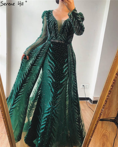 Vestido de noche de terciopelo rojo vino, mangas largas, diseño de lujo, con cuentas, vestido formal, talla grande 2025, LA60903 