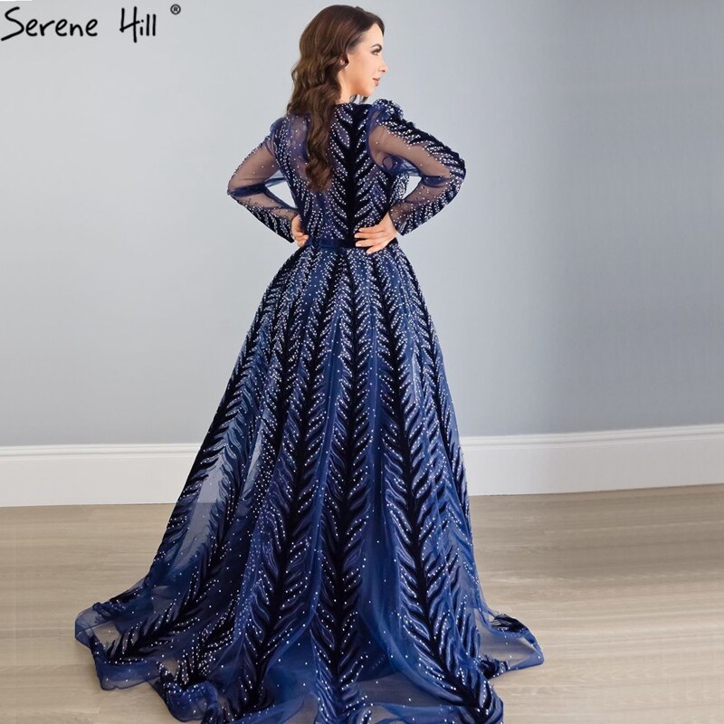 Velvet Wine Red Evening Dresses Long Sleeves Luxury Design Beading  Formal Dress 2025 Plus Size LA60903