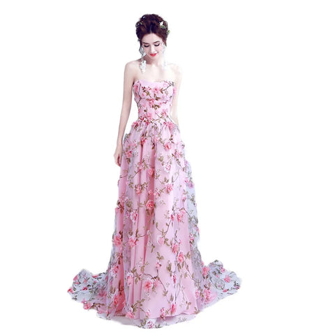 Evening dress autumn new bean pink tube top bride wedding banquet annual meeting evening dress