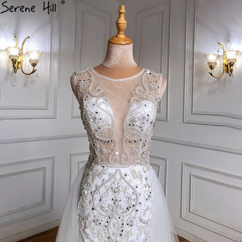 Luxury Ivory Mermaid Evening Dresses Gowns 2025 Beading Elegant With Train Formal Dress LA71109