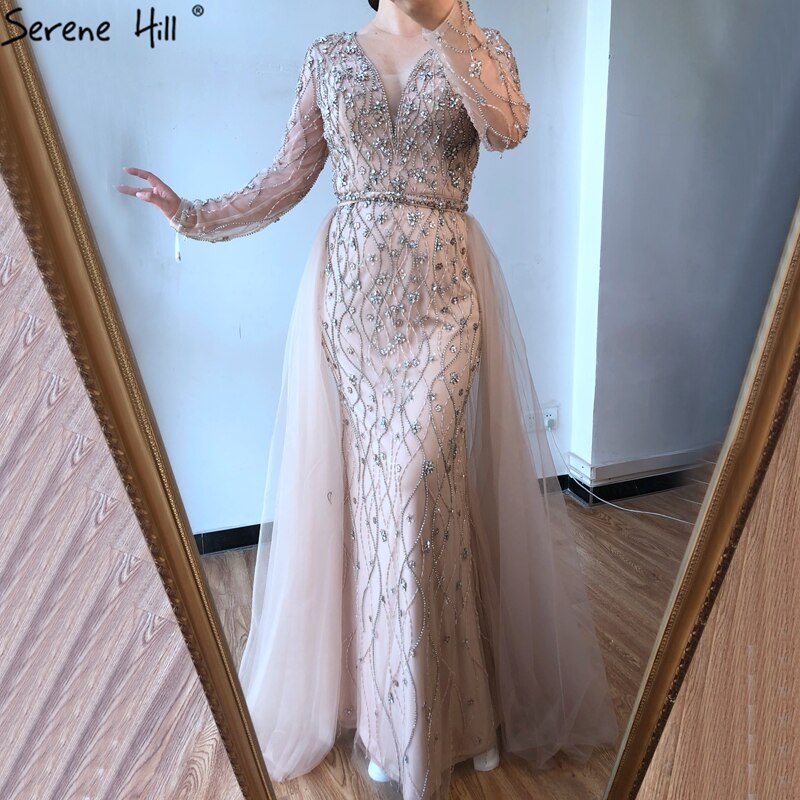 Dubai Luxury Grey With DetachableTrain Evening Dresses 2025 Long Diamond Mermaid Beading Formal Dress LA70341