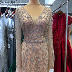 Dubai Luxury Grey With DetachableTrain Evening Dresses 2025 Long Diamond Mermaid Beading Formal Dress LA70341