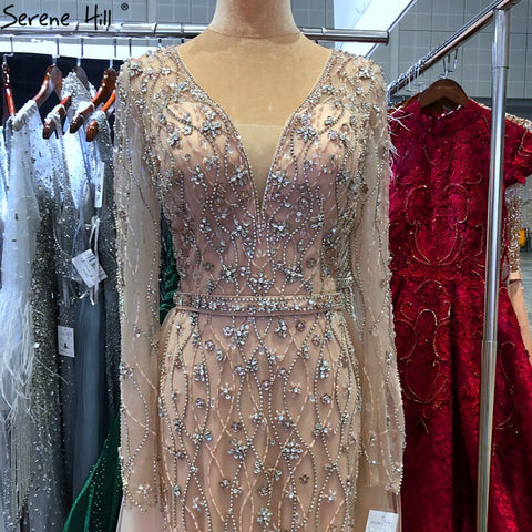 Dubai Luxury Grey With DetachableTrain Evening Dresses 2025 Long Diamond Mermaid Beading Formal Dress LA70341