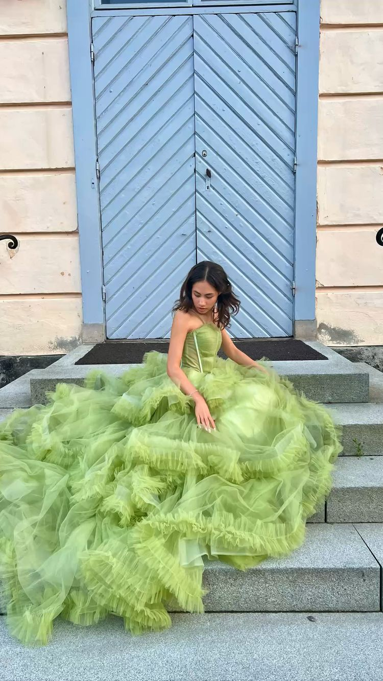 Vestidos largos de tul verde para baile de graduación, vestidos de noche formales de corte A Y2029