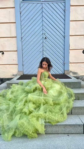 Robes de bal longues en tulle vert, robes de soirée formelles de coupe A Y2029